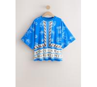 Next Blue Greek Print Oversized Boxy Fit Heavyweight Crew Neck T-Shirt