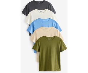 Next Blue/Grey/Ecru/Green/Neutral Crew Neck Cotton Rich T-Shirts 5 Pack