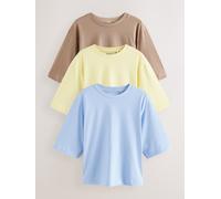 Next Blue/Lemon Yellow/Neutral Elbow Length Crew Neck 100% Cotton T-Shirts 3 Pack