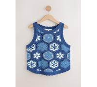 Next Blue Multi Crochet Knit Floral Tank