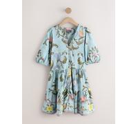 Next Blue National Trust x Next Short Sleeve Button Through Tiered Mini Dress Blue EU 50 (UK 22)