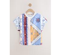 Next Blue Nautical Print Short Sleeve Keyhole Crew Neck Top