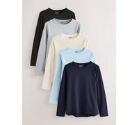 Next Blue/Navy/Cream/Grey 100% Cotton Long Sleeve T-Shirts 5 Pack