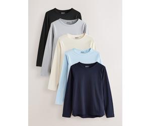 Next Blue/Navy/Cream/Grey 100% Cotton Long Sleeve T-Shirts 5 Pack