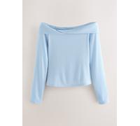Next Blue Off-The-Shoulder Twist Long Sleeve Top with TENCEL Lyocell