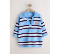 Next Blue/Red Stripe Open Collar Polo Half Sleeve Jumper With Wool
