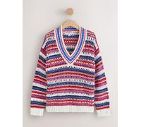 Next Blue/Red/White Stripe Cotton Rich V-Neck Mesh Knitted Jumper