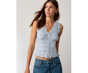 Next Blue Sleeveless V-Neck Textured Waistcoat