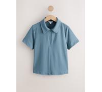 Next Blue Soft Touch Slinky Nylon Polo Zip Short Sleeve T-Shirt