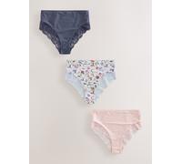 Next Blue Tulip/Navy/Pink High Rise High Leg Microfibre & Lace High Waist Knickers 3 Pack