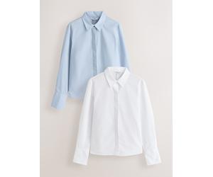 Next Blue/White Fitted Stretch Essential Long Sleeve Shirts 2 Pack Blue/White EU 50 (UK 22)