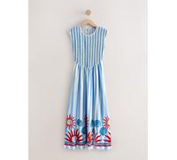 Next Blue/White Nautical Stripe Cap Sleeve Shirred Body Jersey Midi Dress Blue/White Nautical Stripe EU 38 Tall (UK 10 T)