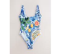Next Blue/White Porcelain Sardine Print Tummy Control Scoop Swimsuit