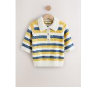 Next Blue/Yellow Stripe Gem Button Short Sleeve Knitted Polo Jumper