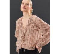 Next Blush Pink Flocked Spot Mesh Ruffle Blouse