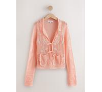 Next Blush Pink Floral Mesh Tie Front Cardigan With Linen
