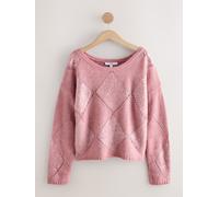 Next Blush Pink Off The Shoulder Sequin Argyle Jumper