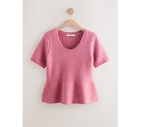 Next Blush Pink Scoop Neck Peplum Knitted Top With Wool