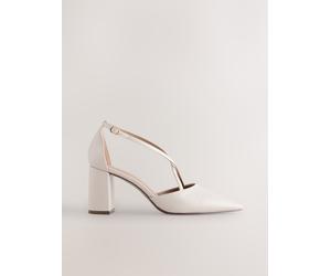Next Bone Standard/Wide Fit Forever Comfort Cross Strap Block Heel Shoes Bone EU 40 W (UK 6.5)