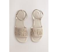 Next Bone White Leather Standard/Wide Fit Woven Flat Sandals