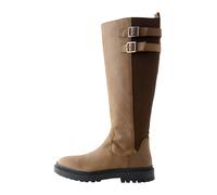 Next Chocolate Brown Oiled Leather Forever Comfort Knee High Double Buckle Round Toe Boots