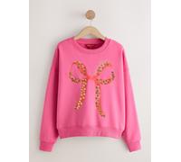 Next Bright Pink/Red Christmas Sequin Bow Graphic Long Sleeve Sweatshirt