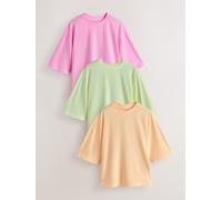 Next Bright Pink/Yellow/Orange Elbow Length Crew Neck Cotton T-Shirts 3 Pack