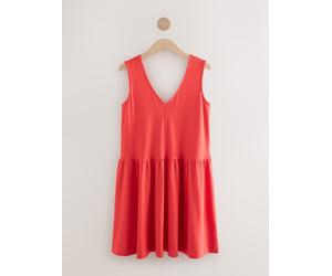 Next Bright Red 100% Cotton V-Neck Jersey Mini Summer Dress Bright Red EU 46 (UK 18)