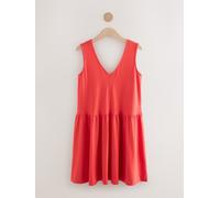 Next Bright Red 100% Cotton V-Neck Jersey Mini Summer Dress Bright Red EU 50 (UK 22)