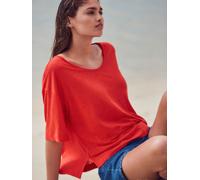 Next Bright Red Linen Modal Blend Soft Touch Scoop Neck T-Shirt