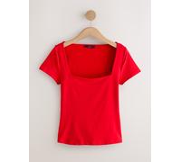 Next Bright Red Slim Fit Short Sleeve Square Neck Soft Touch Slinky Nylon T-Shirt