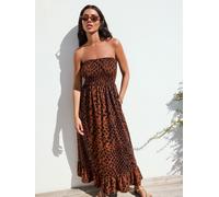 Next Brown Animal Print Bandeau Frill Summer Midi Dress Brown Animal EU 52 (UK 24)