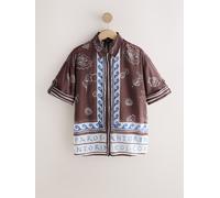 Next Brown/Blue Greek Print Lightweight Short Sleeve Shirt Brown/Blue Greek Print EU 50 (UK 22)