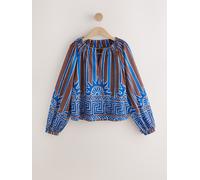 Next Brown/Blue Greek Print Long Sleeve Notch Neck Blouse