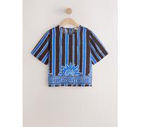 Next Brown/Blue Greek Print Short Sleeve Boxy T-Shirt with Linen