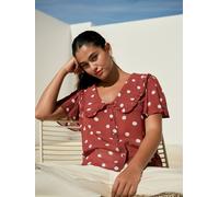 Next Brown/Ecru Spot Peter Pan Collar Sheer Short Sleeve Blouse