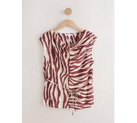 Next Brown/Ecru Zebra Print Tie Front Short Sleeve V-Neck Top