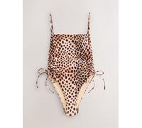 Next Brown Leopard Print Ruched Tummy Control Square Neck Swimsuit