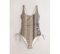 Next Brown Multi Animal Ruched Tummy Control Scoop Swimsuit