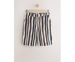 Next Brown/Navy Blue Stripe Linen Blend Bermuda Shorts Brown/Navy Blue Stripe EU 50 Regular (UK 22 R)