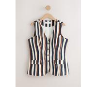 Next Brown/Navy Blue Stripe Linen Blend Waistcoat