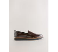 Next Brown Patent Standard/Wide Fit Forever Comfort Slip On Clean Chunky Sole Loafers Brown Patent EU 42 W (UK 8)