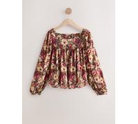 Next Brown/Pink Vintage Floral Print Square Neck Blouse