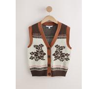 Next Brown/White Cotton Rich Floral Button Up Knitted Waistcoat