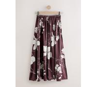 Next Burgundy/Ecru Floral Print Satin Midi Skirt Burgundy/Ecru EU 40 (UK 12)