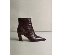 Next Burgundy Red Croc Embossed N. Premium Chisel Toe Curved Heel Ankle Boots