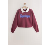 Next Burgundy Red Cropped Collared Graphic Sweatshirt