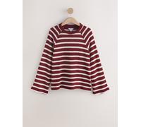 Next Burgundy Red/Ecru Stripe Long Sleeve Knit Look Crew Neck Top