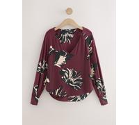 Next Burgundy Red Floral Long Sleeve V-Neck Jersery Blouse