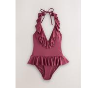 Next Burgundy Red Ruffle Halterneck Peplum Plunge Tummy Control Swimsuit